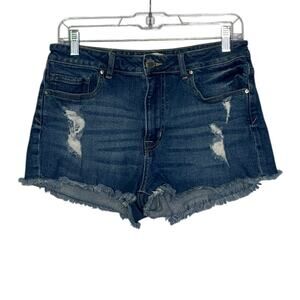 FOREVER 21 blue distressed raw hem jean shorts size 30